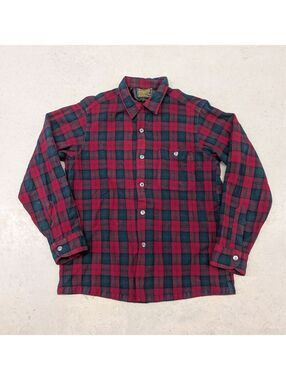 Vintage 50s 60s Pendleton Red Plaid Loop Collar Wool Shirt